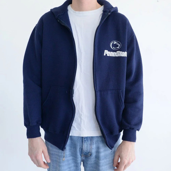 Vintage 90S Russell Athletics Penn State University Navy Zip Up Sweatshirt - Picture 2 of 12